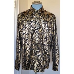 Coofandy Men's Paisley Black&Gold Long Sleeve Dress‎ Shirt Size XL